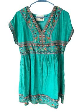 Savanna Jane Green Embroidered Dress Women’s Size Small NWT